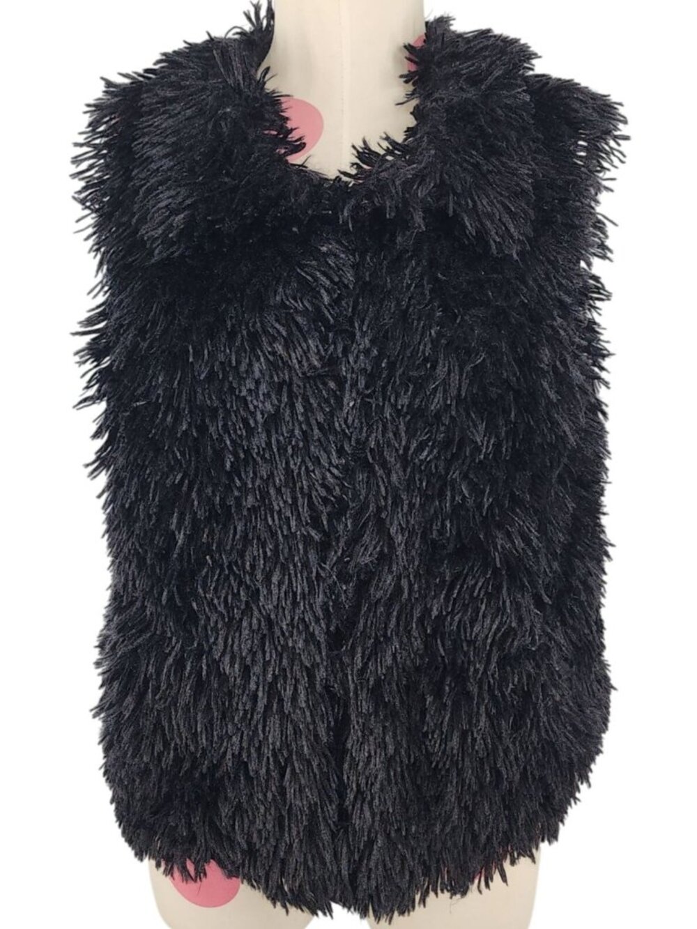 Women's Cato Black Furry Fuzzy Vest Medium Boho Vibes Open or Hook Closure Cute